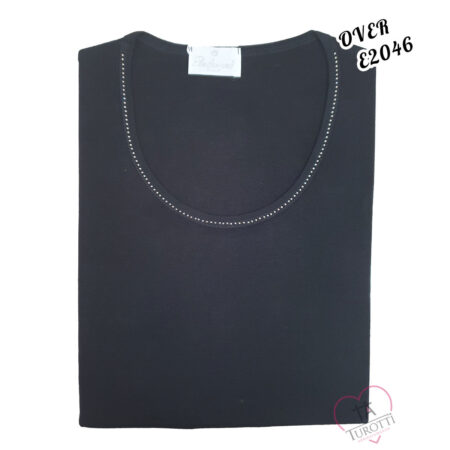 T-shirt Donna Over girocollo Perlarara  art E2046 con perline  sullo scollo colori assortiti - immagine 4
