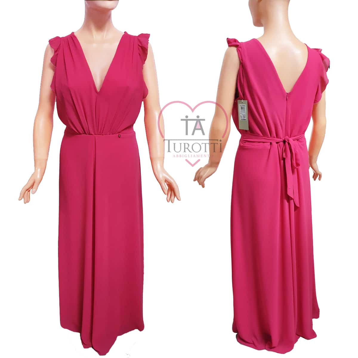 Rinascimento Abito Lungo Curvy art CFC0114505 variante fucsia con laccio dietro