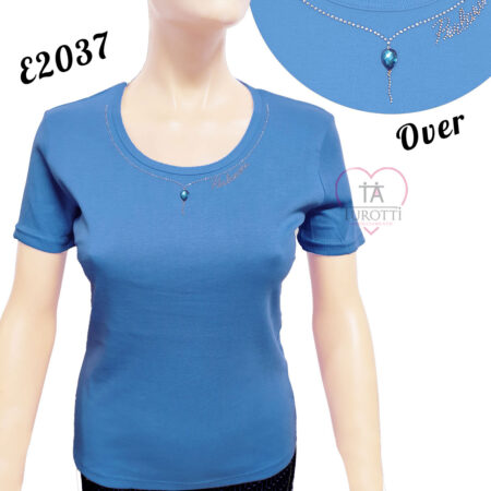 T-shirt Donna Over girocollo Perlarara   art E2037con strass logo e gioiello sullo scollo vari colori - immagine 5