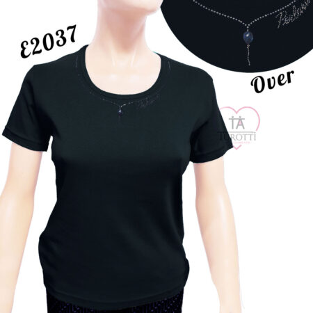 T-shirt Donna Over girocollo Perlarara   art E2037con strass logo e gioiello sullo scollo vari colori - immagine 3