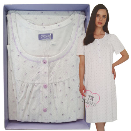 Linclalor Camicia da Notte donna art 74690 Serafino Raglan Bianco/Violetto - immagine 2