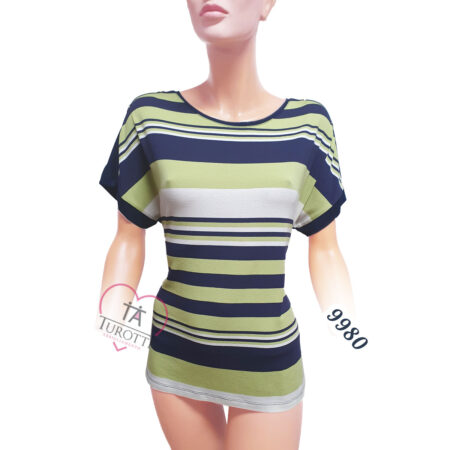 Maglia Donna misto viscosa Carla Ferroni  mezza manica  art 9980 var blu e lime a righe - immagine 2