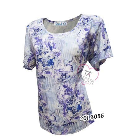 Maglia Donna misto viscosa Sam&Co  mezza manica  art 2013055 fiori con strass - immagine 2