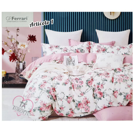 GF Ferrari  Parure copripiumino double face percalle di cotone matrimoniale art 1 variante rosa