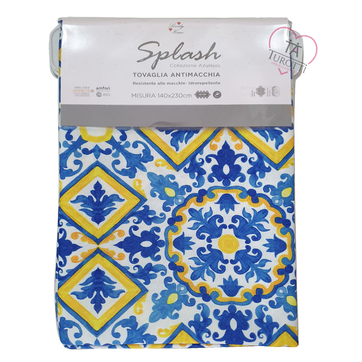 Tovaglia antimacchia Splash Azulejos 12 posti disegno ceramica var azzurro Lovely Home