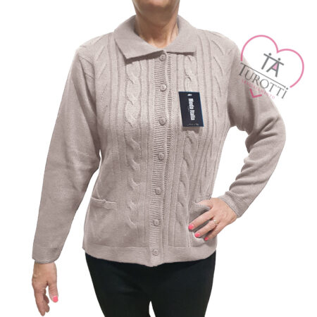 Cardigan donna misto lana collo a polo aperto art 24112  vari colori Moda Italia Carpi - immagine 2