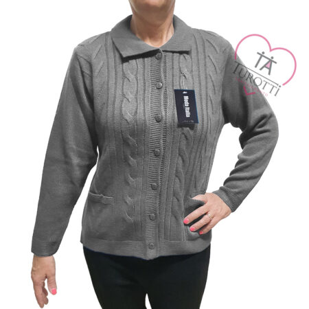 Cardigan donna misto lana collo a polo aperto art 24112  vari colori Moda Italia Carpi - immagine 6