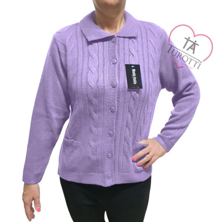 Cardigan donna misto lana collo a polo aperto art 24112  vari colori Moda Italia Carpi - immagine 3