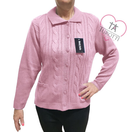 Cardigan donna misto lana collo a polo aperto art 24112  vari colori Moda Italia Carpi - immagine 4