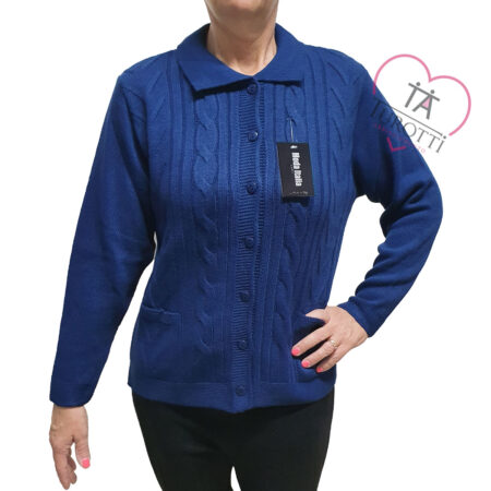 Cardigan donna misto lana collo a polo aperto art 24112  vari colori Moda Italia Carpi
