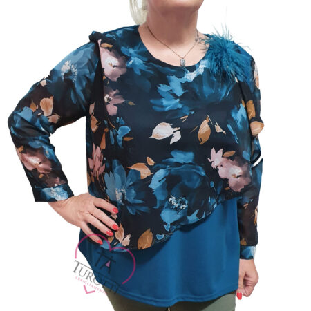 Maglia Donna manica lunga Clara B Couture art 09767C con fiori taglia calibrata - immagine 2