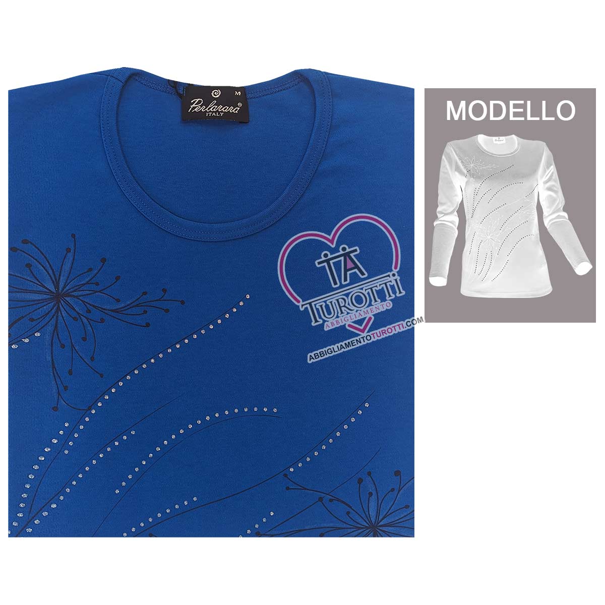 Maglia BLU CINA per Signora Maniche Lunghe Cotone Perlarara 111