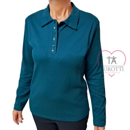 Polo  donna  manica lunga  BLU con brillantini ART 1048 vari colori - immagine 7