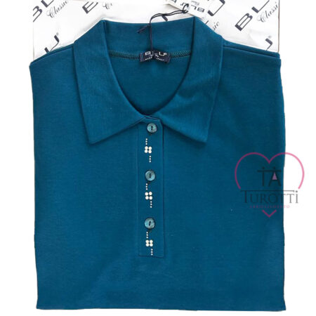 Polo  donna  manica lunga  BLU con brillantini ART 1048 vari colori - immagine 2