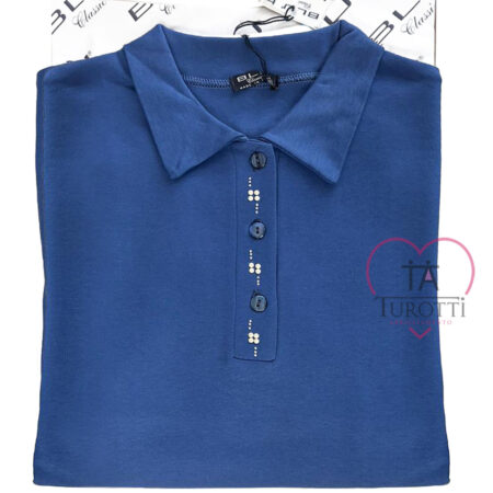 Polo  donna  manica lunga  BLU con brillantini ART 1048 vari colori - immagine 6