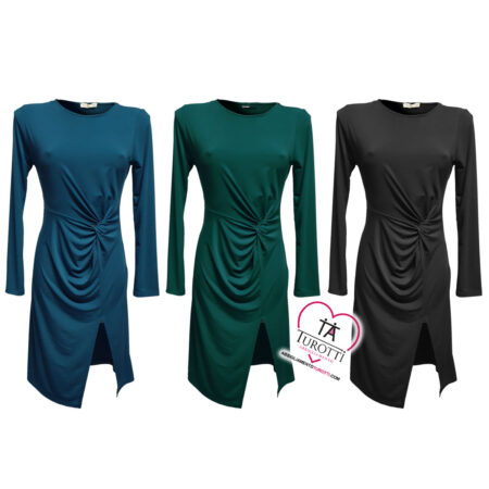 Abito Donna spacco Buclè  5305t7 1 manica lunga arricciato in vita