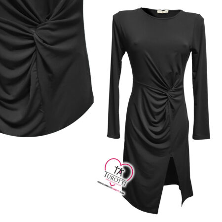 Abito Donna spacco Buclè  5305t7 1 manica lunga arricciato in vita - immagine 2