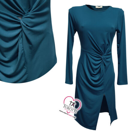Abito Donna spacco Buclè  5305t7 1 manica lunga arricciato in vita - immagine 3