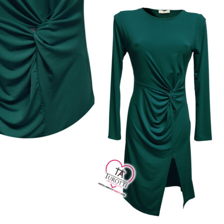 Abito Donna spacco Buclè  5305t7 1 manica lunga arricciato in vita - immagine 4