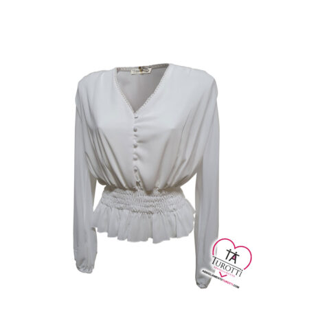 Camicia donna scollo V Buclè 76T3T7 con bottoni fasciata da elastico morbido - immagine 2