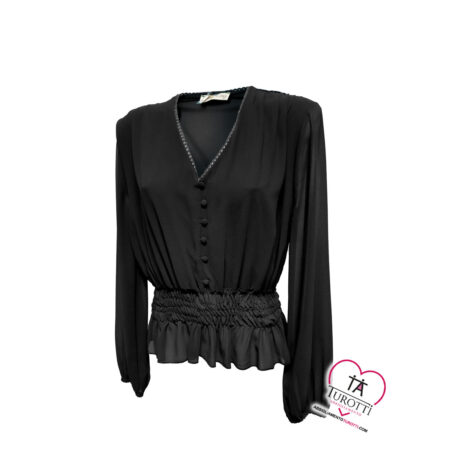Camicia donna scollo V Buclè 76T3T7 con bottoni fasciata da elastico morbido - immagine 3