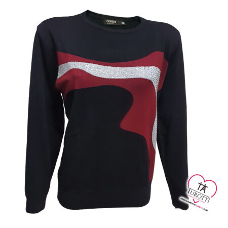 Maglia Girocollo Coveri Moving donna DC853 stampa geometrico con fantasia  di colore e strass - immagine 2