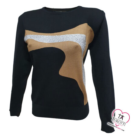 Maglia Girocollo Coveri Moving donna DC853 stampa geometrico con fantasia  di colore e strass - immagine 3