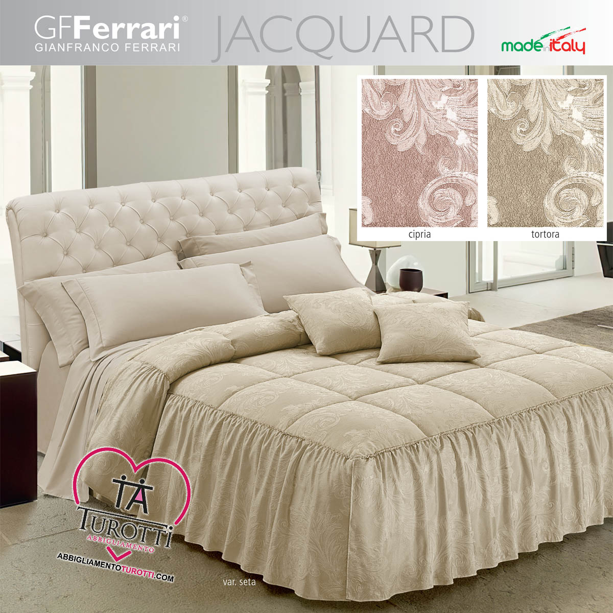 Trapunta matrimoniale in raso jacquard tinto in filo ARIANNA GF FERRARI