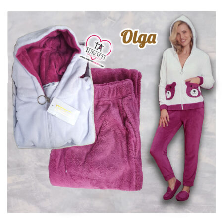 Pigiama  Donna Aperto Coral Bollicine zip con cappuccio - immagine 3