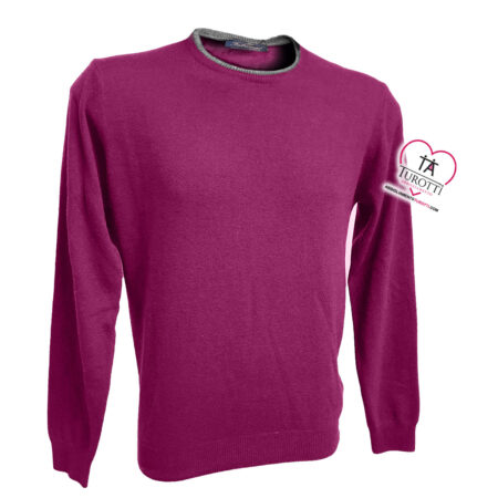 Maglia Girocollo Uomo Fabrimas 3358 misto lana merino con contrasto sul collo - immagine 3