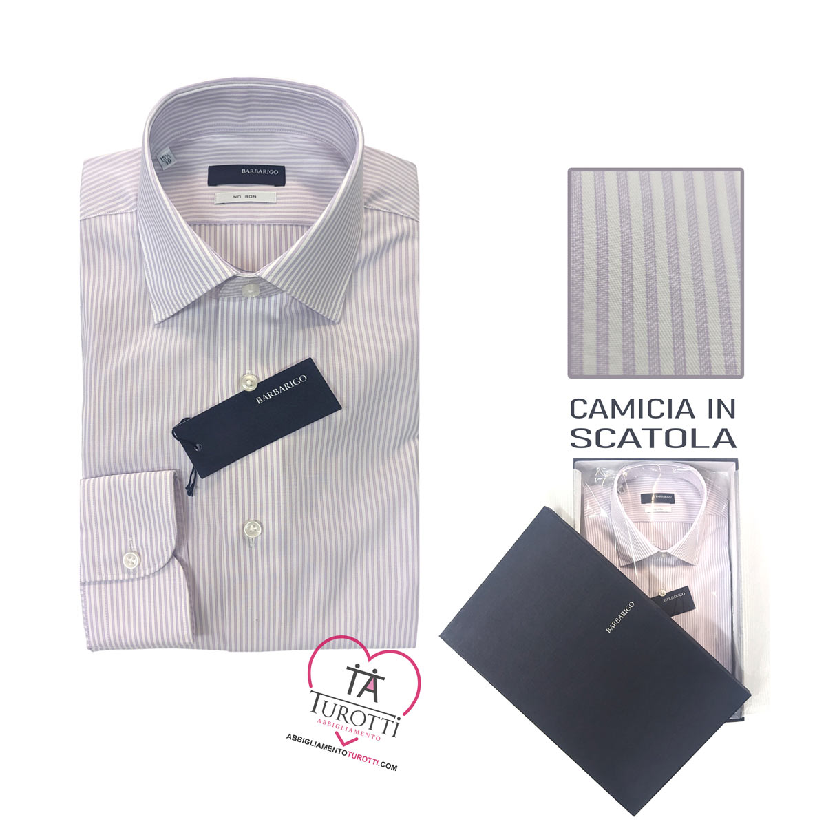 Camicia no stiro no iron bianca a righe lilla