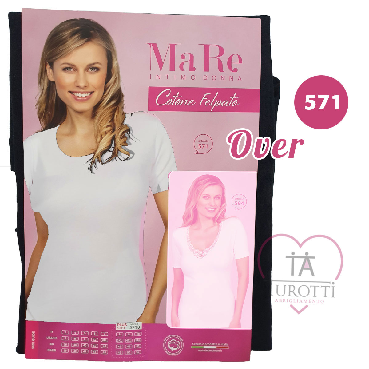 Maglia intima donna 571 5718 Ma re mezza manica over colore bianco cotone felpato