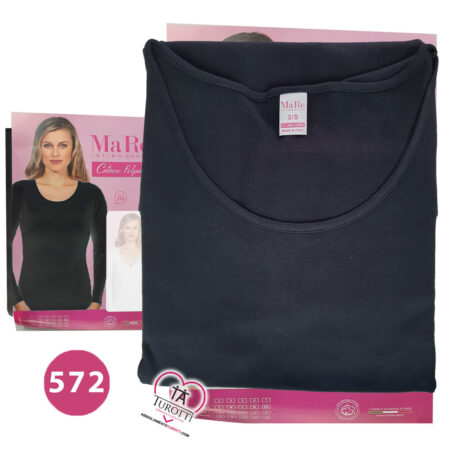 Maglia donna manica lunga bordino semplice Ma re girocollo art 572 colore nero cotone felpato - immagine 2