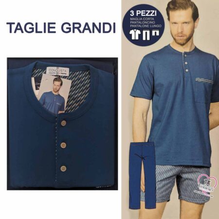 Pigiama tre pezzi taglie grandi Serafino in blu