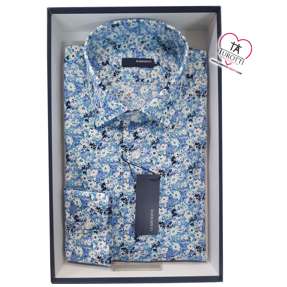 Camicia Uomo Barbarigo fiori da TA66 6071 10 LO 319 col 001 bianco celeste