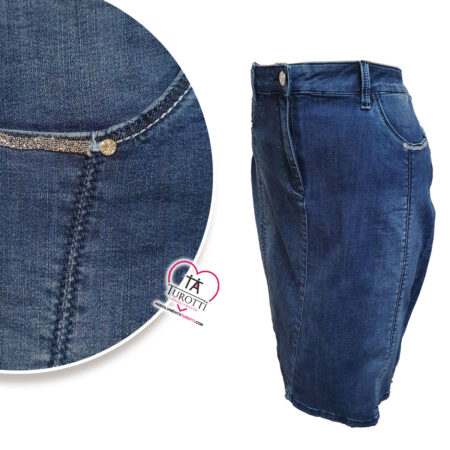 Gonna jeans Virginia blu Yuriko 225P con tasche sul davanti e dietro in tinta unita - immagine 3