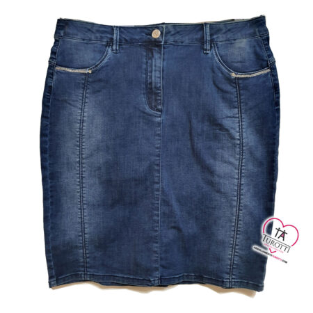 Gonna jeans Virginia blu Yuriko 225P con tasche sul davanti e dietro in tinta unita - immagine 4