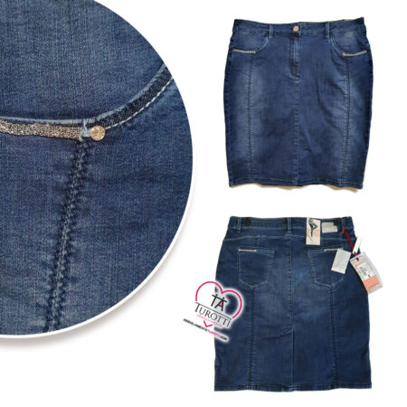 Gonna jeans Virginia blu Yuriko 225P con tasche sul davanti e dietro in tinta unita - immagine 2