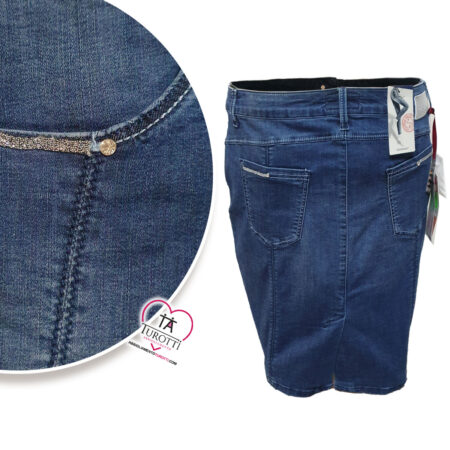Gonna jeans Virginia blu Yuriko 225P con tasche sul davanti e dietro in tinta unita - immagine 5