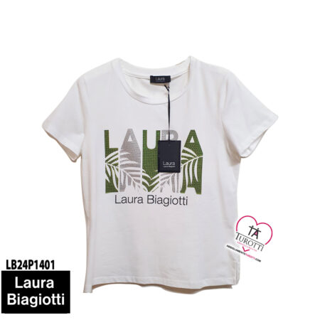 T-shirt Donna Laura Biagiotti art LB24P1401 in tinta unita con stampa con scritte e natura - immagine 2