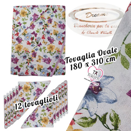 Tovaglia ovale con tovaglioli fiori misura 180x310 cm bianco Dreams biancheria per la casa - immagine 2