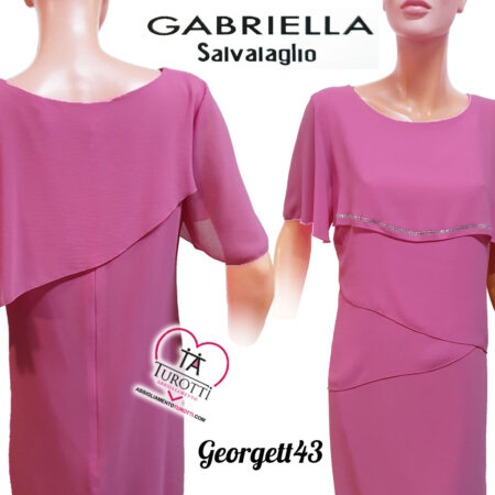 Abito donna con balze elegante a mezza manica in tinta unita Gabriella Salvalaglio art Georgett43 modello 45 Mirty - immagine 2