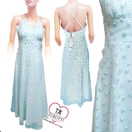 Abito donna  ruota lungo Rinascimento  art CFC 0117775  spallino sottile regolabile  in tinta unita con stampa a pois - immagine 2