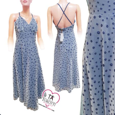 Abito donna  ruota lungo Rinascimento  art CFC 0117775  spallino sottile regolabile  in tinta unita con stampa a pois - immagine 3
