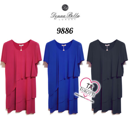 Abito a balze da donna calibrato in tinta unita a mezza manica Donna Bella Luxury art 9886
