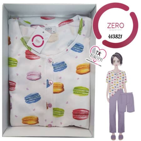 Pigiama donna Serafino Zero art 413821 3 pezzi maglia girocollo serafino pantaloni lunghi pantaloni corti glicine