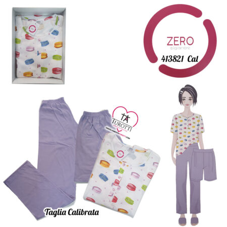 Pigiama donna Serafino Zero art 413821 CAL 3 pezzi maglia girocollo serafino pantaloni lunghi pantaloni corti glicine Taglia Calibrata - immagine 2