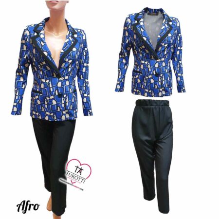 Tailleur Elena donna pantalone con giacca che può essere abbinato anche con gonna art Afro - immagine 2