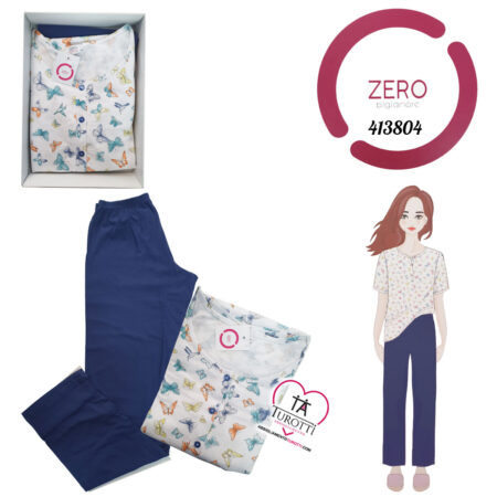 Pigiama donna Serafino Zero art 413804 2 pezzi maglia girocollo serafino pantaloni lunghi  blu - immagine 2