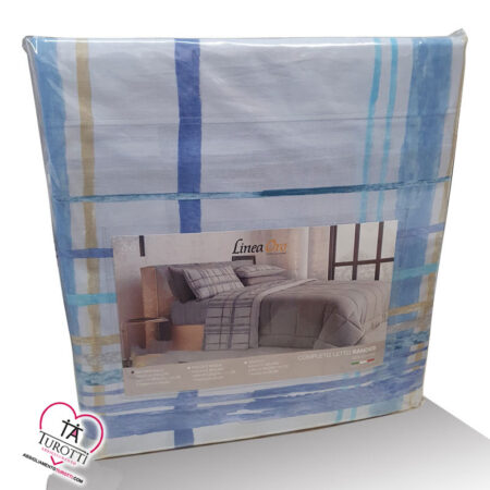 Completo Lenzuola Carillo Home LN1369 Rander Matrimoniale in cotone stampato quadrettato - immagine 2